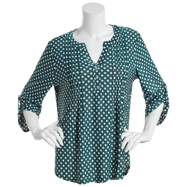 Womens Notations 3/4 Sleeve Dot Pleat Jacquard Knit Blouse - image 