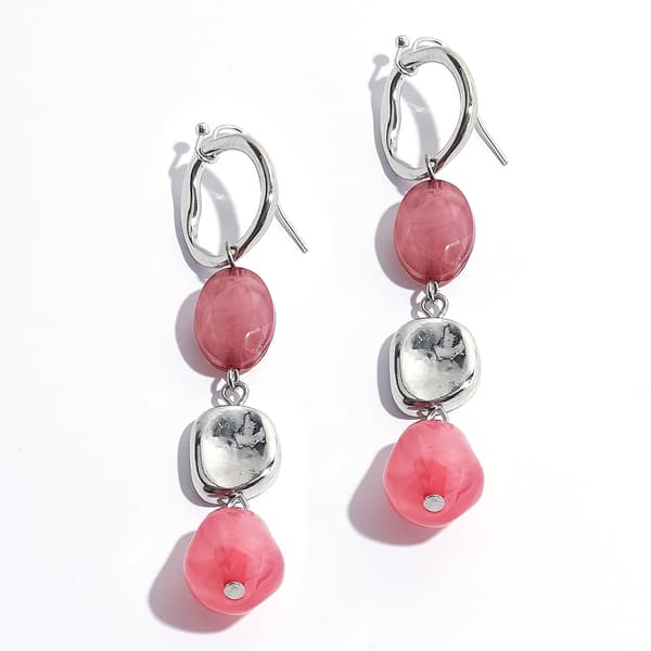 Ashley Cooper(tm) Rhodium-Tone Pink Bead Linear Earrings - image 