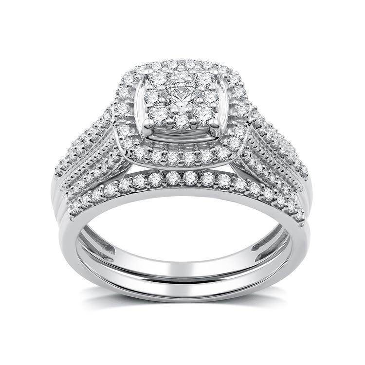 Nova Star(R) Lab Grown Diamond Halo Cluster Cathedral Bridal Set