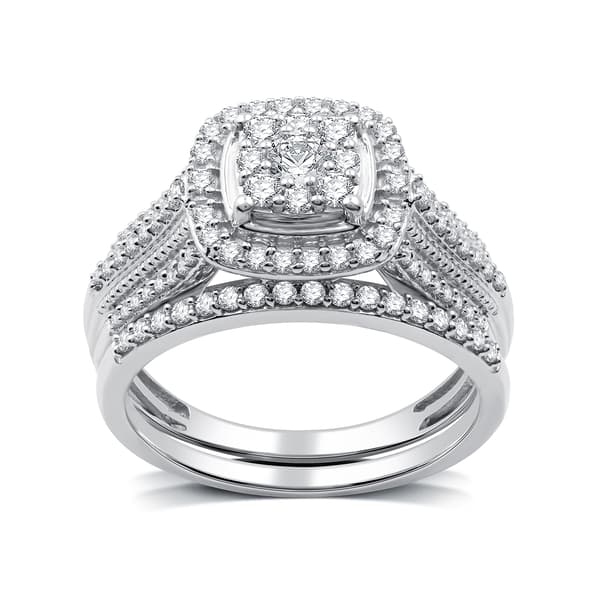 Nova Star&#40;R&#41; Lab Grown Diamond Halo Cluster Cathedral Bridal Set