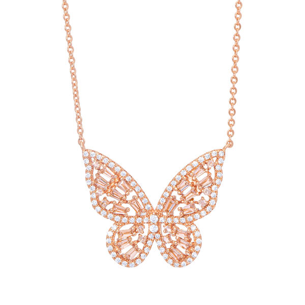 Simulated Morganite and Cubic Zirconia Butterfly Pendant - image 