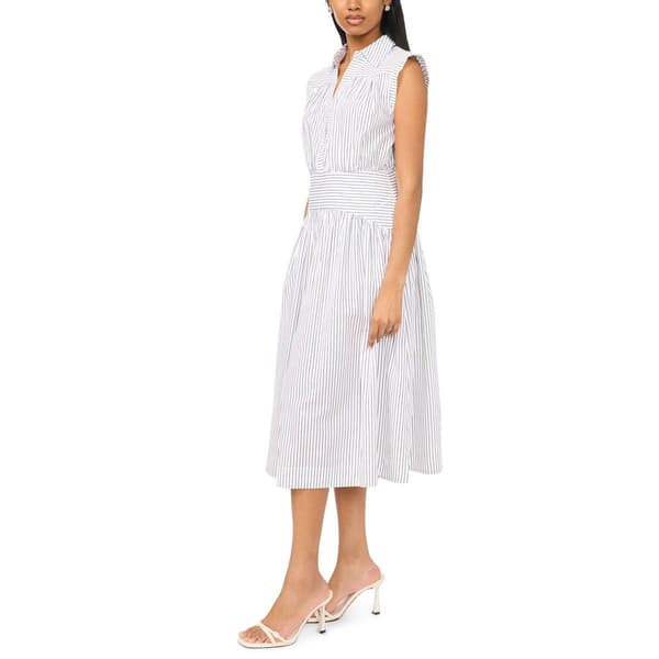 Womens MSK Sleeveless Poplin Stripe Cinched Waist Midi Dress