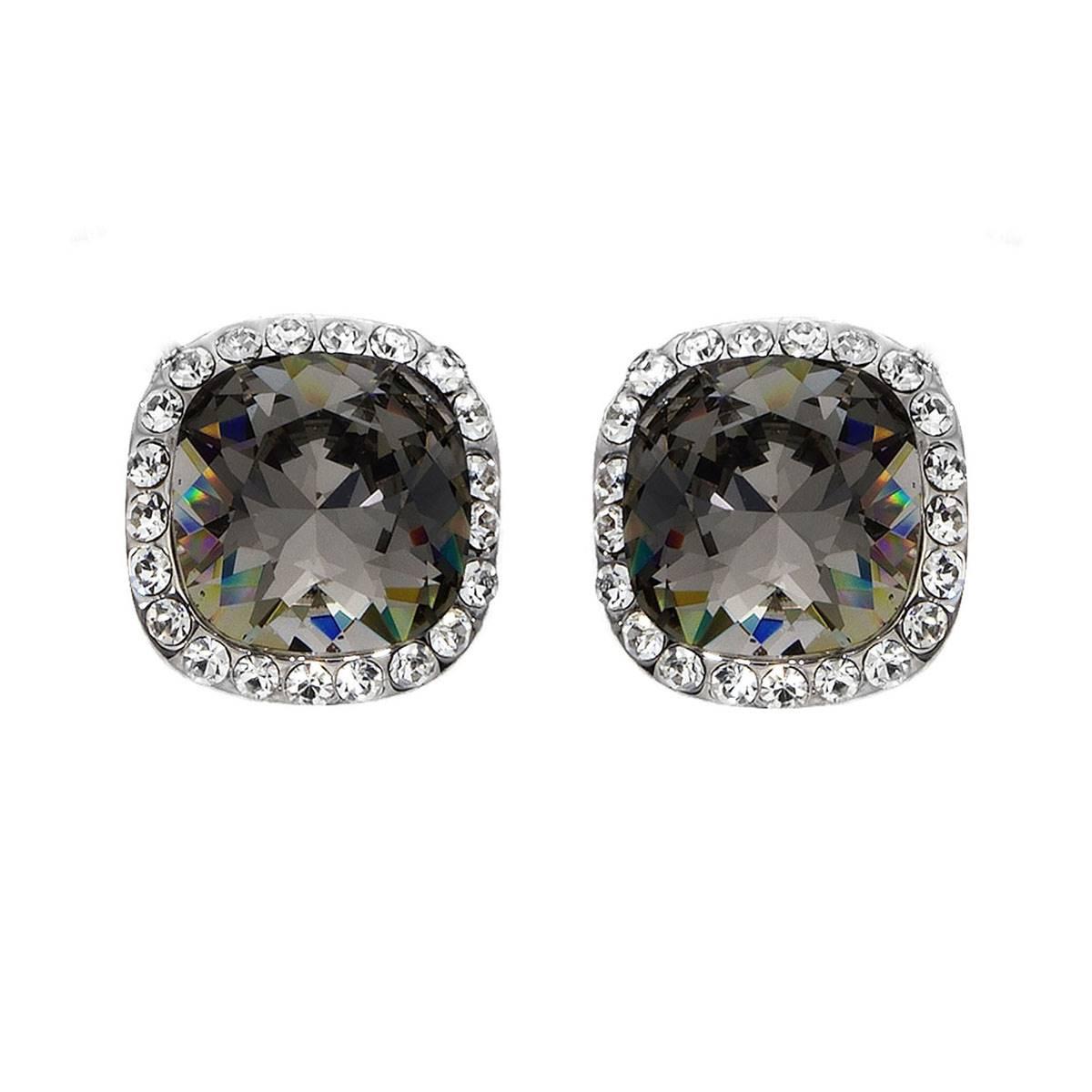 Crystal Colors Silver Plated Princess Black Diamond Stud...