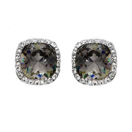 Crystal Colors Silver Plated Princess Black Diamond Stud Earrings