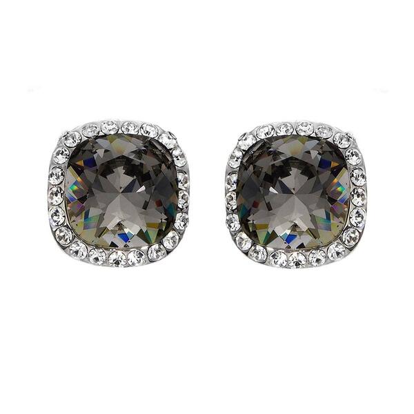 Crystal Colors Silver Plated Princess Black Diamond Stud Earrings - image 