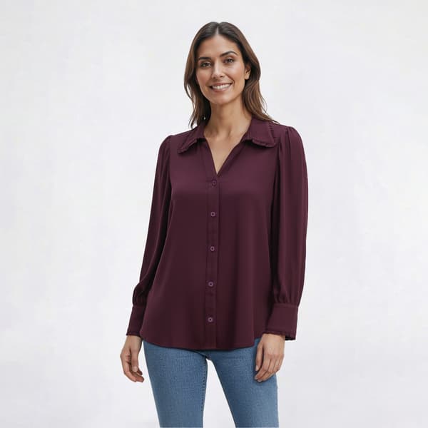 Womens Adrianna Papell Long Puff Sleeve Ruffle Trim Blouse - image 