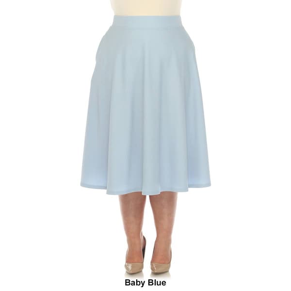 Plus Size White Mark Flared Midi Skirt with Pockets