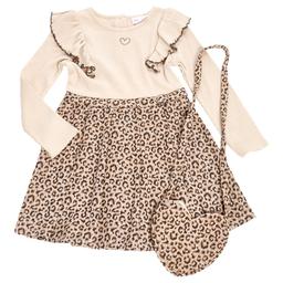 Girls (4-6x) Little Lass(R) Rib Bodice Cheetah Dress w/ Purse