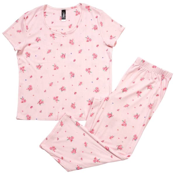 Womens Charmour Short Sleeve Pointelle Floral Capri Pajama Set - image 