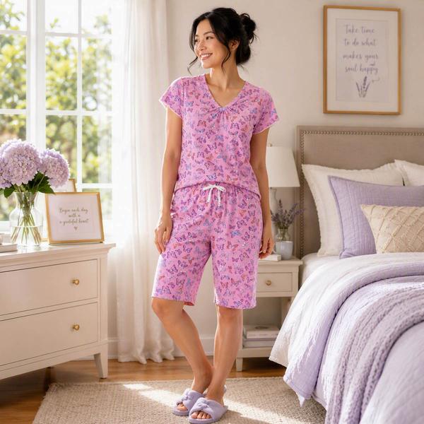 Womens Karen Neuburger Butterfly Fields Bermuda Pajama Set - image 