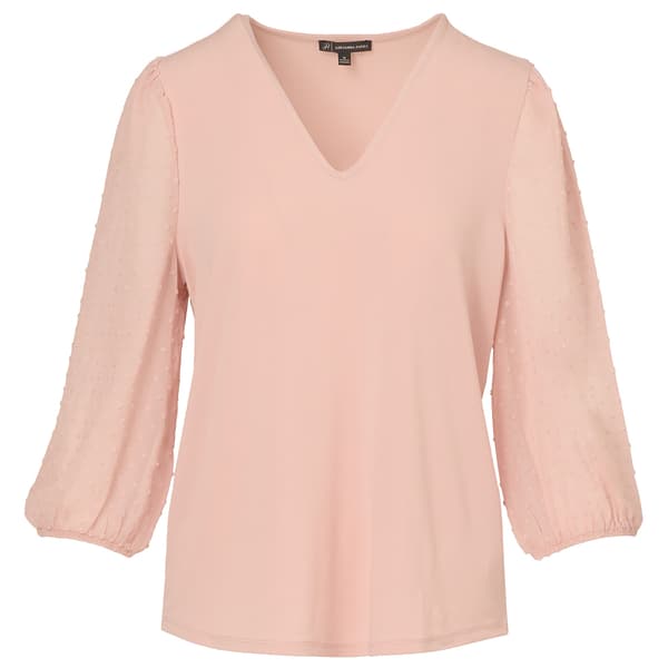 Womens Adrianna Papell 3/4 Clip Dot Sleeve Solid VNeck Blouse Boscov's