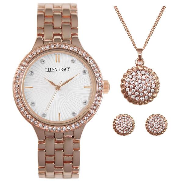 Ellen Tracy RoseGold Watch/Necklace/Earrings Set-ETJ8153RG - image 