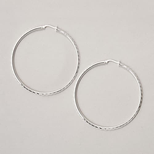Designs by FMC Sterling Silver Diagonal Diamond Cut Hoop...