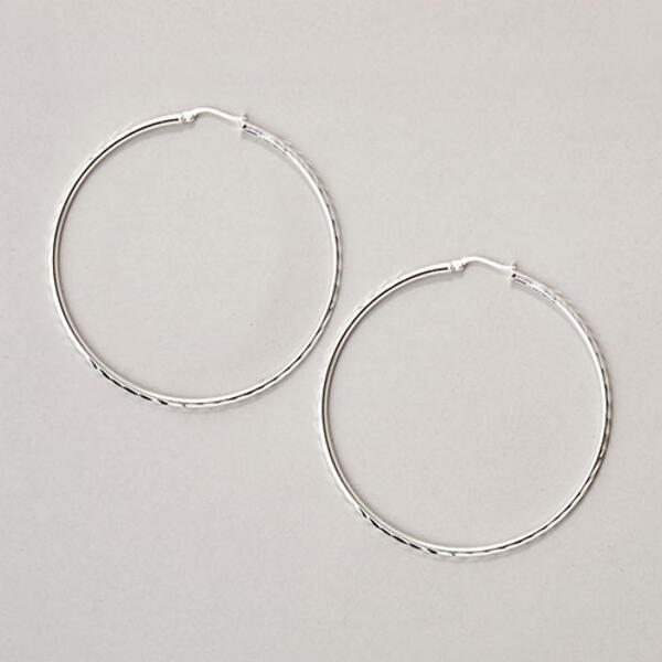 Sterling Silver Diagonal Diamond Cut Hoop Earrings - image 