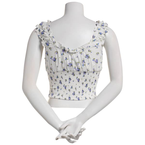 Juniors Love Tree Floral Smock Ruffle Sleeve Cropped Tank Top