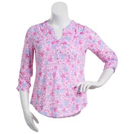 Womens Emily Daniels 3/4 Sleeve Burnout Floral Henley - Pink