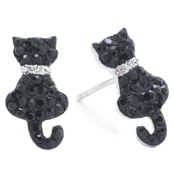 Athra Sterling Silver Black Crystal Cat Stud Earrings - image 