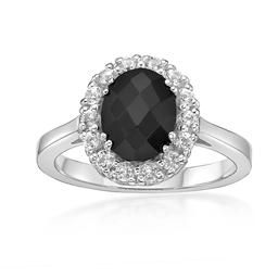 Gemminded Sterling Silver Oval Onyx & White Sapphire Ring