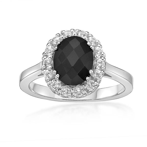 Gemminded Sterling Silver Oval Onyx & White Sapphire Ring - image 