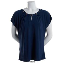 Petite Notations Short Sleeve Solid Basic Knit Shell