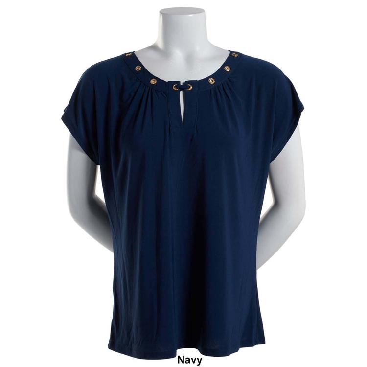 Petite Notations Short Sleeve Solid Basic Knit Shell