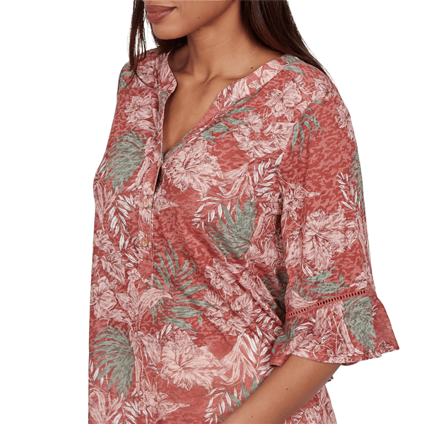 Womens Ruby Rd. Sedona Escape Tropical Burnout Henley Blouse