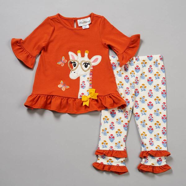 Girls &#40;4-6x&#41; Rare Editions Giraffe Top & Floral Leggings Set - image 