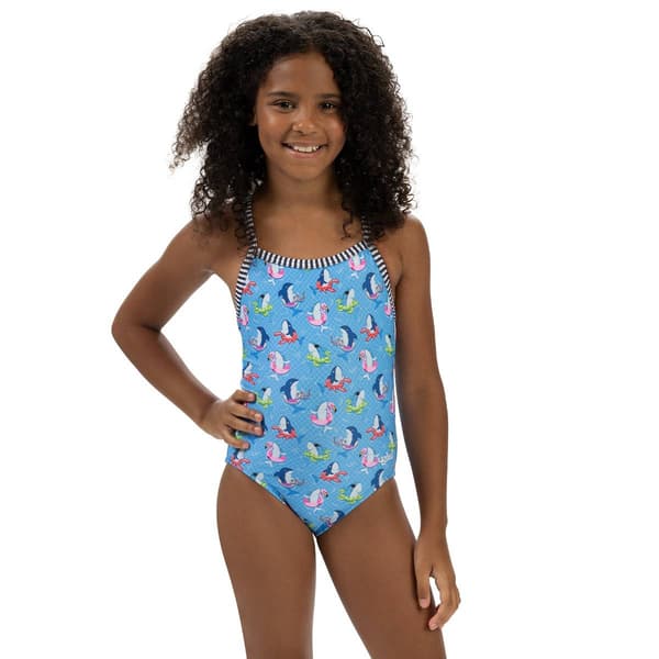 Girls &#40;8-16&#41; Dolfin&#40;R&#41; Fin Floats Criss-Cross One Piece Swimsuit