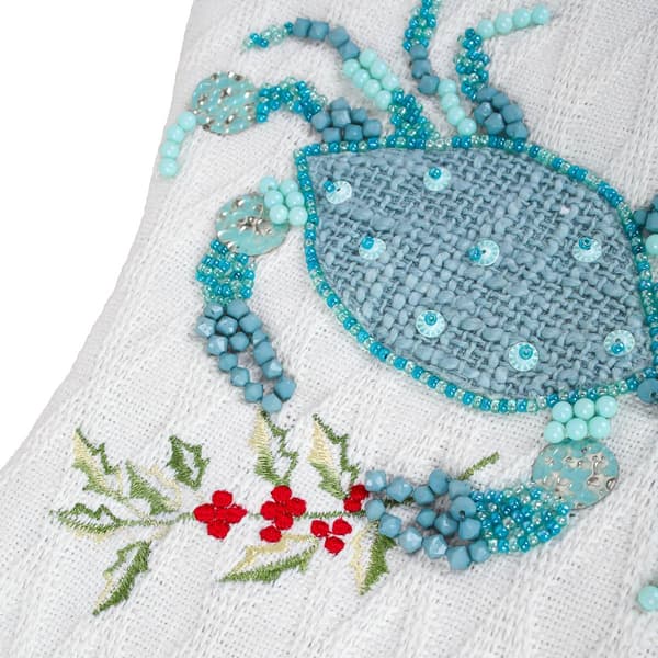 National Tree 20in. Crab Embroidered Knit White Stocking