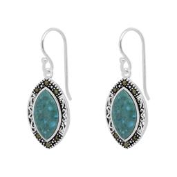Fine Silver Plated Marcasite Reconstituted Turquoise Earrings