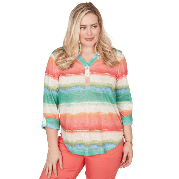 Womens Alfred Dunner Resort Living Biadere Tie Dye Stripe Henley - image 
