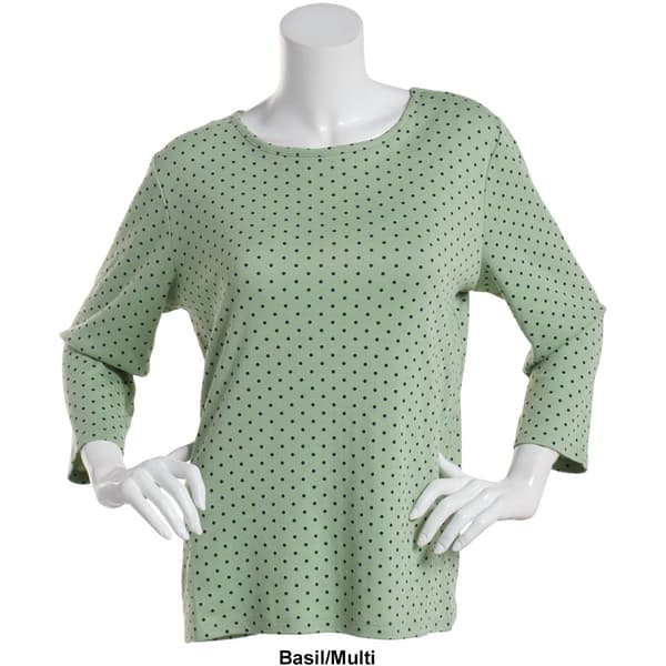 Petite Hasting & Smith 3/4 Sleeve Polka Dot Open Crew Neck Top