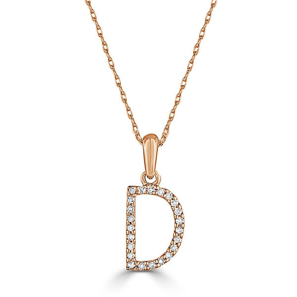 Diamond Classics&#40;tm&#41; 14kt. Rose Gold Initial D Letter Necklace - image 