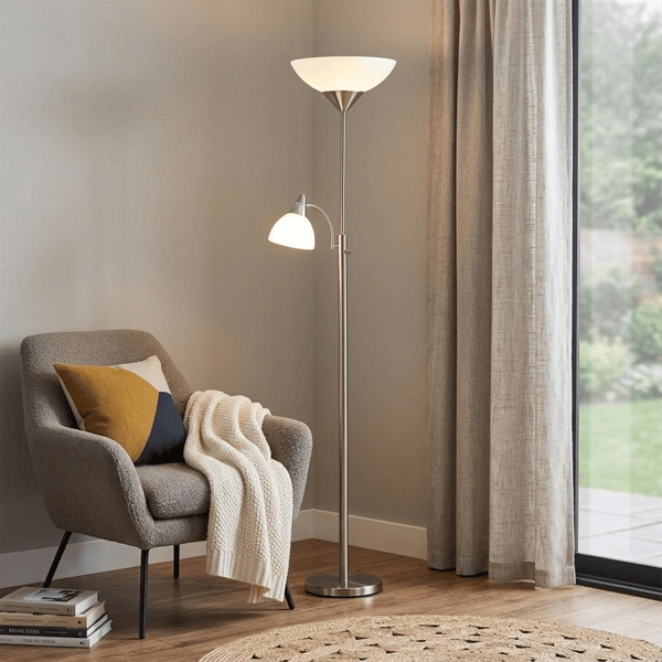 HomeRoots 71in. Silver Metal Two Light Torchiere Floor Lamp