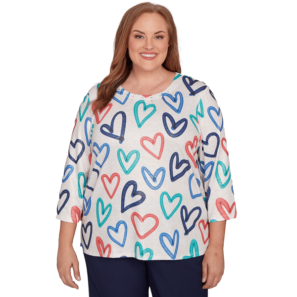 Plus Size Alfred Dunner Saratoga Springs Tossed Heart Pattern Kn - image 