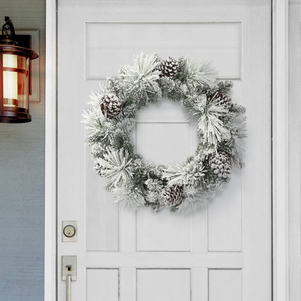 Puleo International 24in. Pre-Lit Flocked Berkshire Spruce Wreath