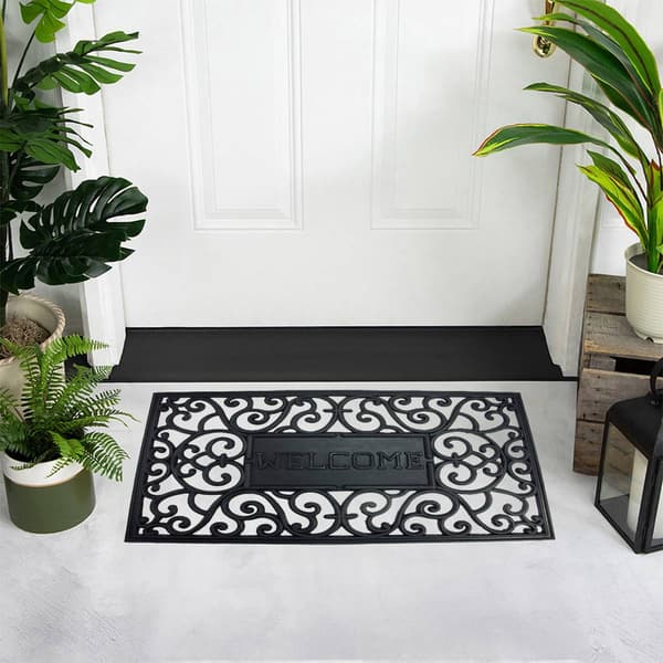 Northlight Seasonal Black Scroll Welcome Doormat