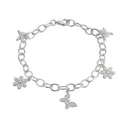 Sterling Silver Charm Bracelet w/ CZ Charms