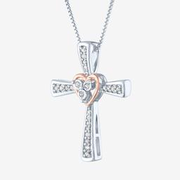 Nova Star® Pink Plated Lab Grown Diamond Heart Cross Necklace