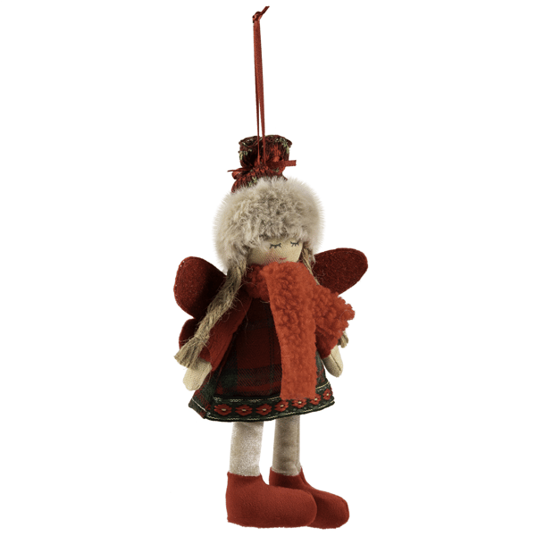 Northlight Plaid Angel Girl with Jute Pigtails Christmas Ornament