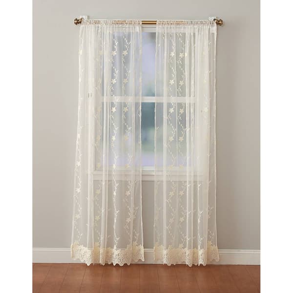 Melody Vine Tulle Rod Pocket Curtain Panel with Scallop Hem - image 
