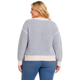 Juniors Plus No Comment Plaited Crew Neck Texture Stitch Sweater