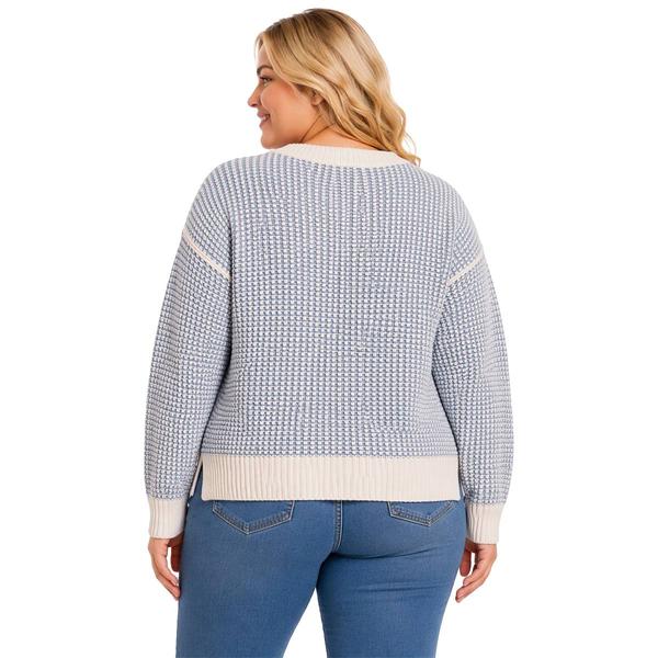 Juniors Plus No Comment Plaited Crew Neck Texture Stitch Sweater