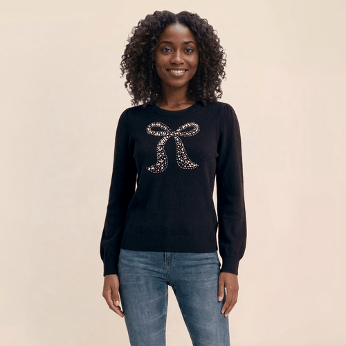 Womens Draper James Long Sleeve Pearl Embellished Bow Sweater - image 