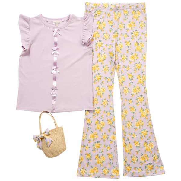 Girls (7-12) BTween(R) Flutter Sleeve Top w/ Roses Print Leggings