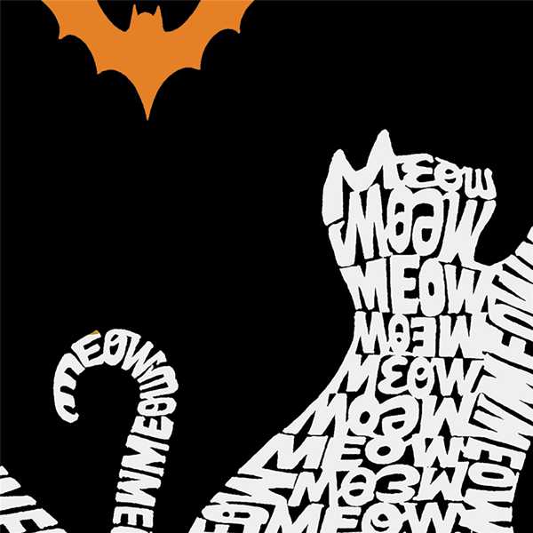 Plus Size LA Pop Art Lunar Cat and Bats Word Art Short Sleeve Tee