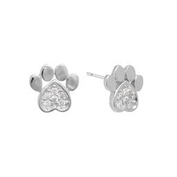 Athra Sterling Silver Crystal Dog Paw Stud Earrings