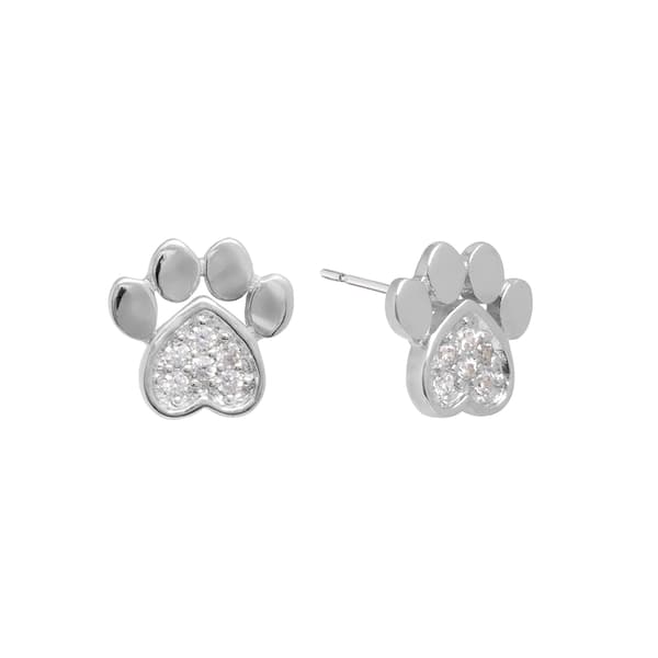 Athra Sterling Silver Crystal Dog Paw Stud Earrings - image 