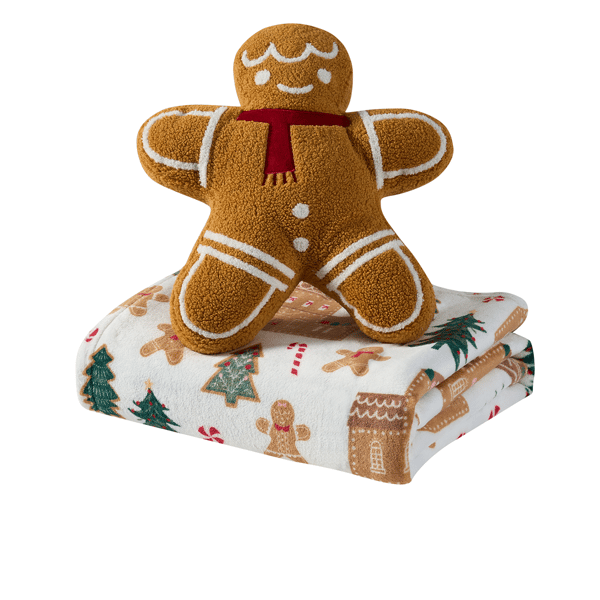 Hallmark Gingerbread 2pc. Holiday Plush Throw & Pillow Set
