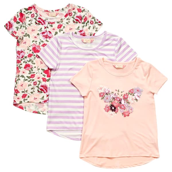 Girls &#40;7-12&#41; bkind 3pk. Short Sleeve Butterfly/Stripe/Floral Tees - image 